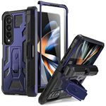 Poetic Spartan for Galaxy Z Fold 4 Case, Samsung Z Fold 4 Case with S Pen Holder, Case for Z Fold 4 with Built-in Screen Protector and Kickstand, Full Body Rugged Hinge Protection, Metallic Blue