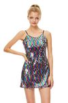 Coucoland Women's Glitter Sequin Dress - Mini Spaghetti Strap Dresses Sparkle Club Party Bodycon, Rainbow, L