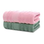 Mush 100% Bamboo 600 GSM Bath Towel |Ultra Soft, Absorbent & Quick Dry Towel for Bath |Towel Set of 2 | Solid | Couple Towel Set | 29 x 59 Inches (2, Olive Green & Pink)