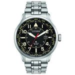 Citizen Mens Avion Eco-Drive Watch 44mm Silver-Tone Stainless Steel Case and Bracelet with Black Dial (BX1010-53E)