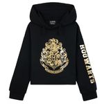 Harry Potter Girls Hoodie, Soft Cosy Hogwarts Hooded Sweatshirt - Gifts for Girls (Black/Gold Cropped, 11-12 Years)