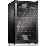 NutriChef Wine Fridge - 34 Bottle Wine Cooler Refrigerator, Large Freestanding Wine Cellar Fridge, Red and White Wine Chiller, Digital Temp. Control, Airtight Glass Door- Black- Home, Bar, Office