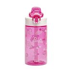 Zak Designs Barbie Water Bottle For School or Travel, 16oz Durable Plastic Water Bottle With Straw, Handle, and Leak-Proof, Pop-Up Spout Cover (Barbie)