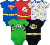 WARNER BROS Justice League Batman Superman The Flash Newborn Baby Boys 5 Pack Cosplay Costume Bodysuits Logo 6-9 Months