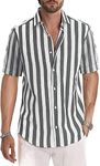 Jhsnjnr Mens Casual Summer Shirts Short Sleeve Button Up Shirt Beach Linen Striped Shirt