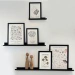 Spillbox Metal Photo Frame Stand for Wall Mount | Floating Shelf | Shelves | Displaying Photos and Artwork Images| Living Room | Kitchen and Office for Home Decoration –Set of 3 (Black)