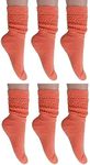 AWS/American Made Slouch Scrunch Socks for Women Knee High Cotton Socks Shoe Size 5 to 10 (Peach, 6 Pairs)