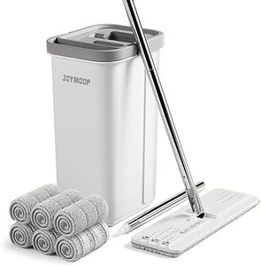 JOYMOOP Mop and Bucket with Wringer Set, Hands Free Flat Floor Mop and Bucket, 60" Mop with 6 Reusable Microfiber Pads, Wet and Dry Use, Floor Cleaning System