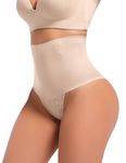 Niceuare Tummy Control Thong Shapewear for Women Seamless Body Shaper Panties Mid Waisted Underwear Lace Girdle Thong（Nude，Small）