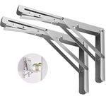 20" Folding Shelf Brackets, Heavy Duty Stainless Steel Collapsible Bracket Wall Mounted DIY Foldable Brackets for Table Desk Workbench