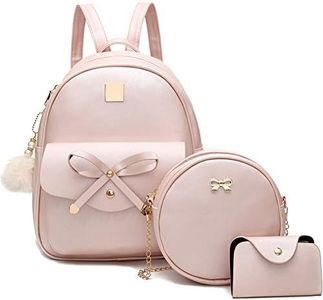 I IHAYNER Girls Bowknot 3-Pieces Fahsion Leather Backpack Backpack Purse for Women Rucksack for Ladies Shoulder Bag, Pink, Medium, Bow Backpack for Girls, Women Packpack Sets, Mini Backpack for Women