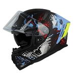 Ignyte IGN-4 Demon ISI / DOT Certified Full Face Graphic Helmet with Inner Smoke Sun Shield and Outer Anti Fog Clear Visor (X-Large 620 MM, Matt Black Blue)