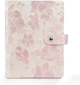 Aesthetic A5 6 Ring Binder Refillable Notebook Budget Binder Magnet Closure Fabric Pink Peach Blossom Binders 5.5 x 8.5 1.5 Inch Loose Leaf Planner with 7 PP Pockets for Women School Office