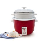 AGARO Elegant Electric Rice Cooker, 1L, 400W, Automatic Boiler, Steamer, Removable Aluminium Pot, Stainless Steel Lid, Keep Warm Function, Trivet Plate, Rice, Veggies, Red