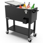 Permasteel 80-Qt Large Outdoor Patio Cooler with Wheels & Handles, Portable Rolling Ice Cooler Cart with Detachable Basin, Stand & Bottom Storage Shelf for Outdoor Entertaining, Black