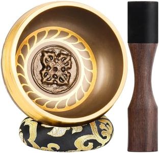 Hihealer Grand Bol Chantant Tibétain - Bol Sonore Fait Main au Népal pour Yoga, Guérison des Chakras, Soulagement du Stress, Cadeaux Bien-Être pour Femmes et Hommes (Roue Dorée de Bouddha, 10cm)