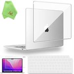 UESWILL Compatible with 2023 2024 MacBook Air 15 inch M2 M3 Case Model A2941 A3114, Glossy Clear See Through Hard Shell Case + Keyboard Cover + Screen Protector + Microfiber Cloth, Transparent