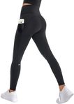 GymCope Leggings for Women with Tummy Control, 2 Side Pockets and 1 Inner Pocket Yoga Pants, Non-See-Through Fabric for Yoga, Running, Gym or Lounging, Black, Small