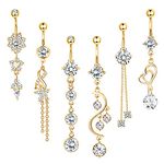 Kakonia 6Pcs Belly Button Bar for Women 14G Dangle Belly Bar 316L Surgical Steel CZ Navel Barbell Body Piercing Jewelry 10mm