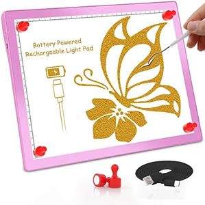 comzler Rechargeable Tracing Light Box, Battery Powered Led Light Board A4 Size Portable, Bright Ultra-Thin Light Pad for Diamond Painting, Light Table for Tracing, Brightness Dimmable