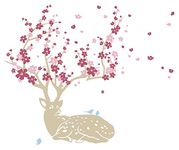 Cherry Blossom Deer Wall Decal (Beige, Lipstick, Pink, 33" (H) X 28" (W))