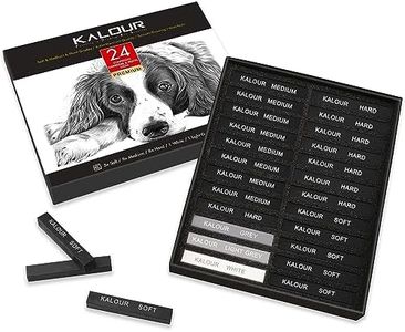 KALOUR Lot de 24 crayons de bois professionnels – Charbon doux, moyen, dur et charbon blanc – Bâtons de charbon pour dessin, croquis, ombrage, fournitures artistiques cadeaux pour artistes, débutants
