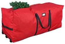 ProPik Christmas Rolling Tree Storage Bag, Fits Up to 9 Ft Tall Disassembled Trees, 28" X 16.5" X 60", Extra Large Heavy Duty Storage Container with Wheels & Handles, 600D Oxford (Red)