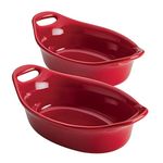 Rachael Ray Solid Glaze Ceramics Au Gratin Bakeware/Baker Set, Oval - 2 Piece, Red