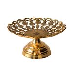 INDIAN ART VILLA Brass Fruit Basket with Floral Jali Design, Serveware, Tabelware, Hotelware, Home Décor & Gift Item, Size- 4.5 Inch x 9 Inch Set of 1