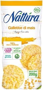 NATTURA Gallette di Mais Bio, Delizioso Snack senza Glutine e Ricco di Fibre, Prodotto Vegano a Basso Contenuto di Grassi Saturi, 23 Kcal per Galletta, Maxi Busta da 200 g