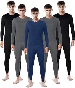 Patelai 5 Sets Men's Thermal Underwear Fleece Lined Long Johns Base Layer for Winter, Black, Grey, Dark Blue, Large