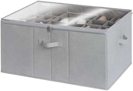 StorageWorks Shoe Organizer for Closet, Extra Large Fabric Shoe Storage Bins with Clear Cover, Adjustable Dividers for Shoe Storage, Grey, 1-Pack, Fits up to 24 Pairs