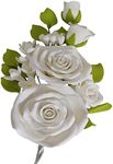 O'Creme Gumpaste Flower Spray, White Rose 4x6 - Edible Flowers for Cake Decorating - Flower Decorations for Cakes, Candy, Cupcake Toppers - Birthday Party, Wedding, Valentine's, Baby Shower