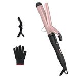 Pretfy Curling Iron Wand with Tourmaline Ceramic Coating 140-430℉, 1.25 Inch Curling Iron for All Types of Hair, Dual Voltage Crimp, Include Heat Resistant Glove, Rose Gold 86