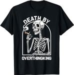 AspeAr Death by Overthinking Funny Skull Skeleton Smoking T-Shirt (Black,XS)