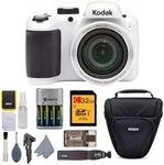 Kodak PIXPRO AZ401 40x Astro Zoom Digital Camera (White) Bundle with Holster Case, Rechargeable Batteries, Memory Card, and Digital Reader USB (5 Items)