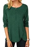 OMSJ Women Button Down Blouse Long Sleeve T Shirts Casual Henley Tunic Tops (X-Large, Green)