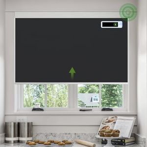 DONGFXK Motorized Blinds with Remote, Blackout Cooling Automatic Shades with Solar Panel Cordless Smart Blinds for Windows, Custom Electric Blinds Horizontal Roller Shades,Black,20" W X 72" H