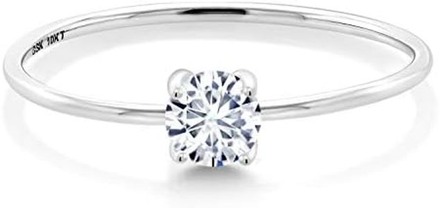 Gem Stone King 10K White Gold Gemstone Birthstone Engagement Ring | Round 4MM | Wedding Engagement Solitaire Anniversary Promise Ring For Women | Available In Size 5, 6, 7, 8, 9