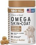 Omega for Dogs - 180 Delicious Soft Chews - Salmon Oil Treats for Skin and Coat, Itch Relief - Fish Oil Blend of Essential Fatty Acids, Omega 3, 6, and 9, and Vitamins - Peanut Butter Flavor