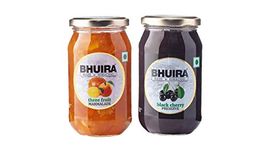 Bhuira|All Natural Jam Black Cherry Preserve & Three Fruit Marmalade-240g Each|No Added preservatives|No Artifical Color Added|Pack of 2