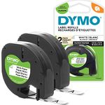 DYMO LetraTag Paper Labels | Authentic | 12 mm x 4 m Roll | Black Print on White Labels | Self-Adhesive Multipurpose Labels for LetraTag Label Makers | White,Black | 2 Count