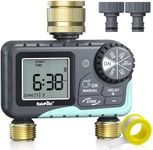 RAINPOINT Irrigation Computer 2 Outputs with Brass Inlet and Outlet Rain Delay Manual Automatic Watering Timer Programmable Tap Timer for Garden
