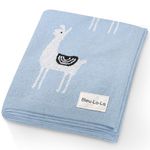 Baby Receiving Swaddle Stroller Blanket - 100% Fine Loomed Cotton Cozy Cuddle Crib Stroller Unisex Quilt Kni Blanket for Newborns, Infants Toddler, Boys and Girls (Llama - Baby Blue)…