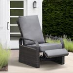 Skypatio Dual-use Indoor/Outdoor Wicker Adjustable Recliner Chair, Patio Lounge Rattan Armchair with Cushions, Spacious Seat (Grey Cushion)