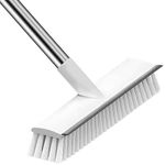 Roojave Floor Scrub Brush with Long Adjustable Handle Heavy-Duty Stiff Bristles Floor Scrubber 2-in-1 Deck Grout Brush for Cleaning Shower Bathroom, Tile, Carpet, Kitchen, Grey-White