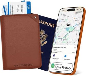 Spotminders. Apple MFi Certified Trackable Passport Holder for Travel (iOS Only) Works with Apple Find My, Rechargeable Passport Cover Air 3-Year Battery Life, Brown RFID Blocking Travel Wallet Gift