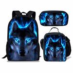 KUIFORTI Neon Wolf Backpack Set of 3 Pcs,Include Animal Wolf School Bookbags,Thermal Lunch Box with Adjustable Shoulder Strap,Pencil Case for Boys Girls Gifts