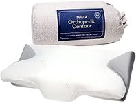 SUTERA - Contour Memory Foam Pillow for Sleeping, Orthopedic Cervical Support for Neck, Shoulder and Back Pain Relief, Ergonomic Pillow for Side, Back and Stomach Sleepers, Washable Cover - White +Bag