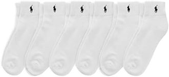 POLO RALPH LAUREN Men's Classic Sport Solid Ankle Socks - 6 Pair Pack - Athletic Cushioned Cotton, White, 12-17